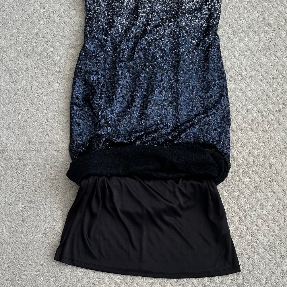 Laundry By Shelli Segal Black/Blue Ombre Sequin Cocktail Slip Dress 12 Sexy NWT - Picture 4 of 12